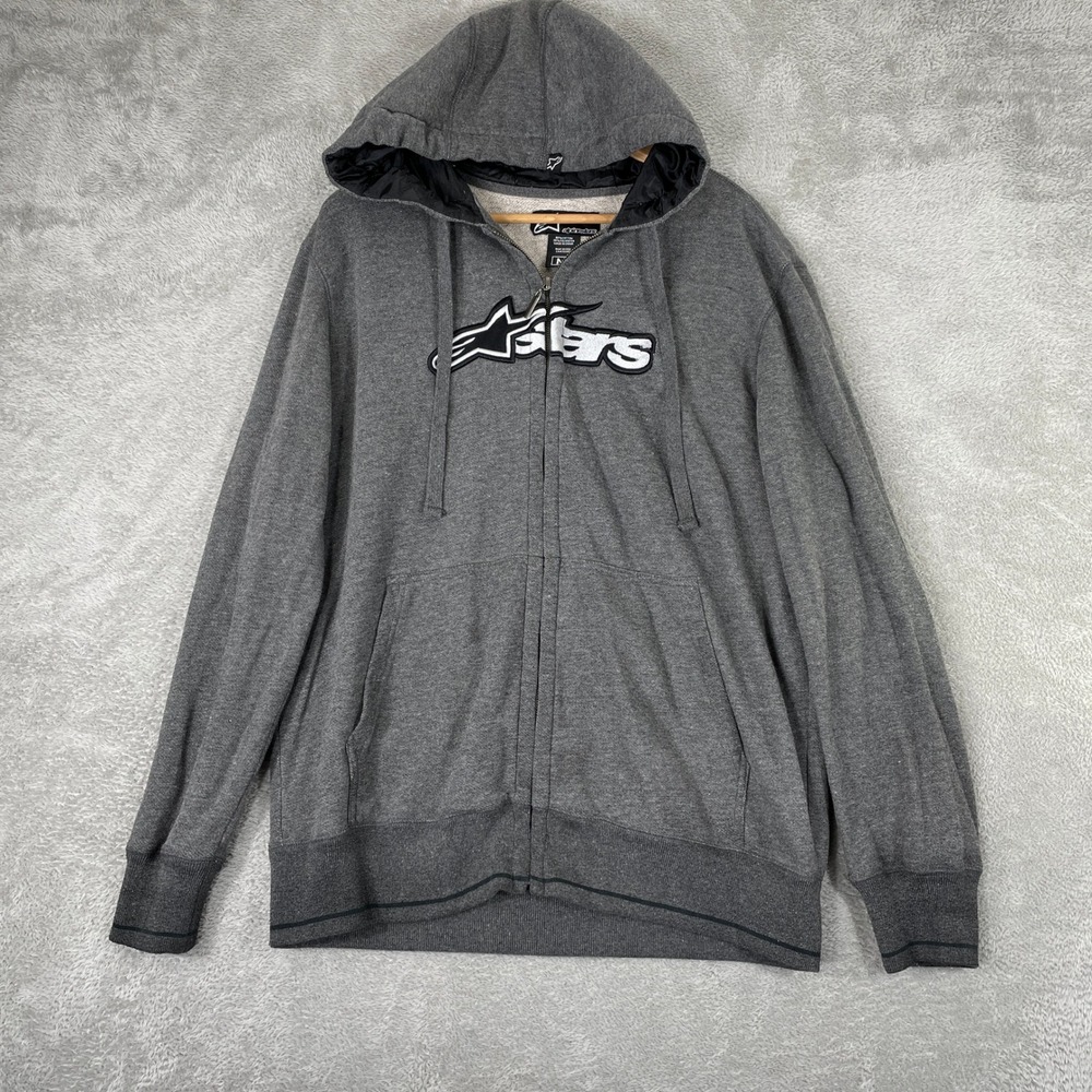 Alpinestars Hoodie Mens Medium Gray Embroidered Spellout Motocross Racing Y2K